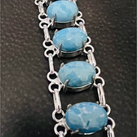 925 Silver Bracelet with Larimar Oval Stones - Picture 6 of 11